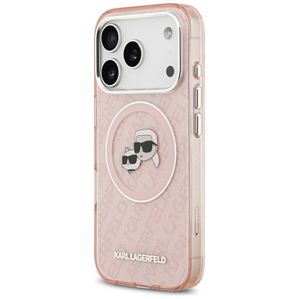Karl Lagerfeld - IML Glitter K&C Heads Logo MagSafe (KLHMP17LHMKBKCHOP) - iPhone 17 Pro - Pink
