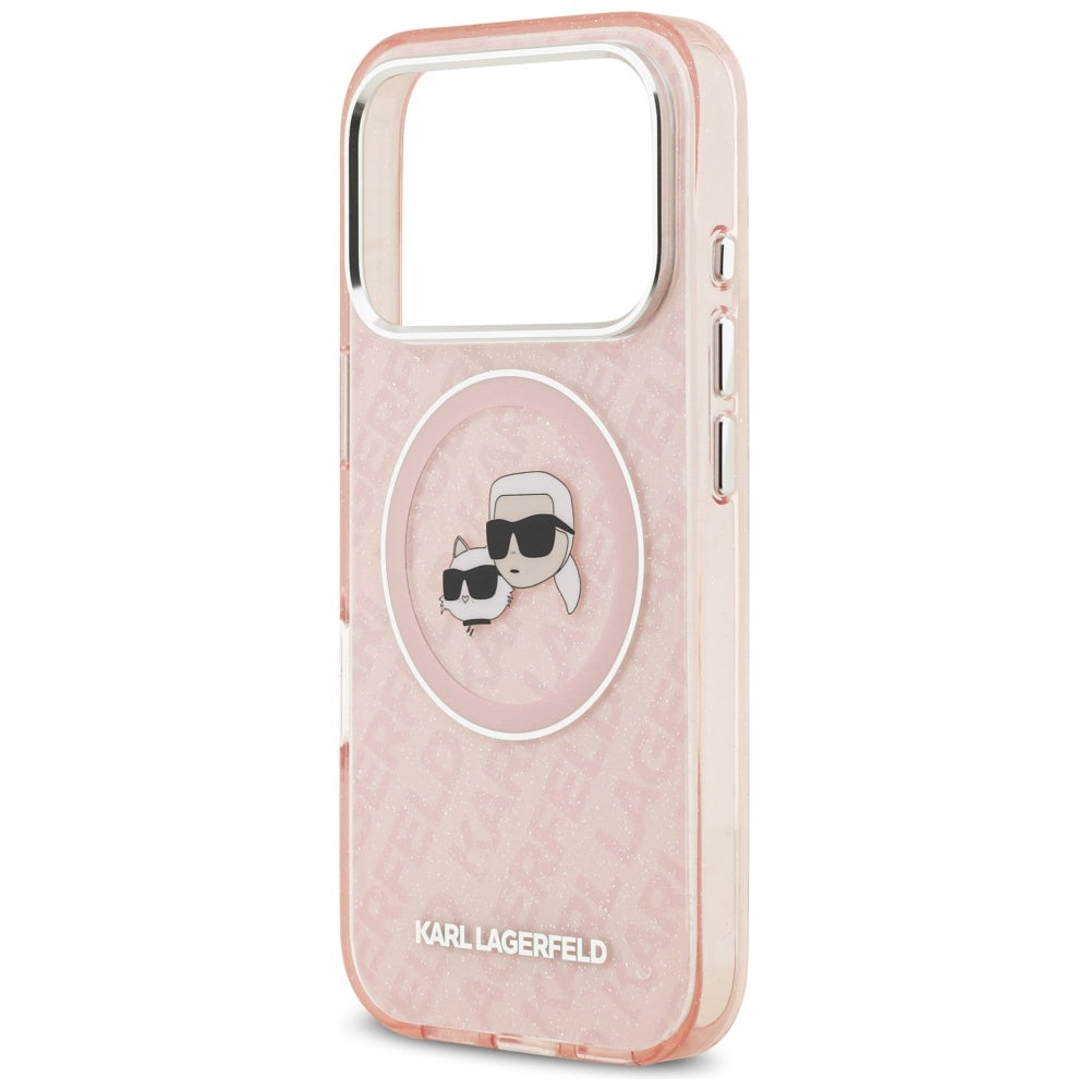 Karl Lagerfeld - IML Glitter K&C Heads Logo MagSafe (KLHMP17LHMKBKCHOP) - iPhone 17 Pro - Pink