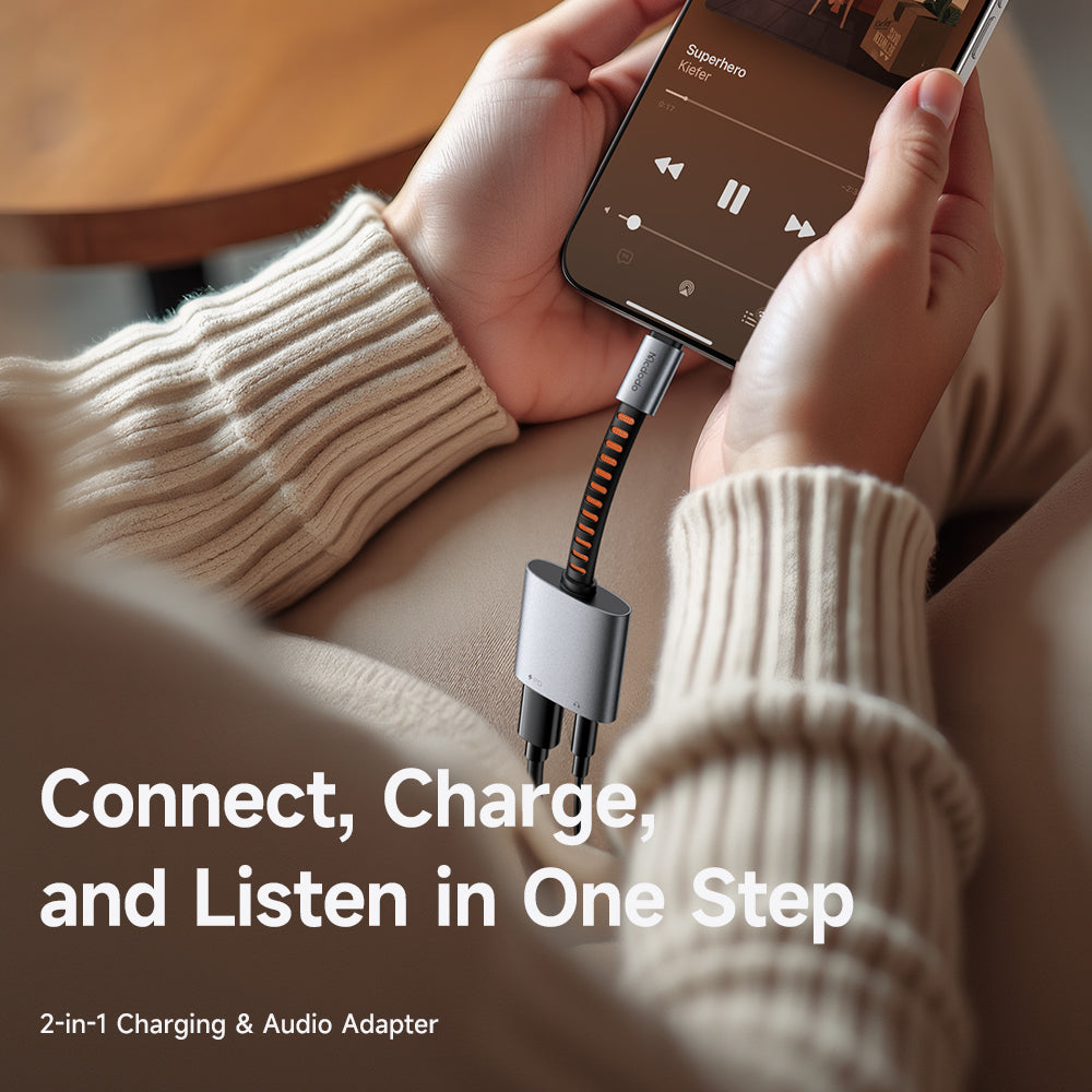 Mcdodo - Audio Adapter (CA-3120) - USB-C to USB-C & DC 3.5mm, PD60W, Premium Sound Quality, Aluminum Alloy/Nylon, 0.1m - Gray