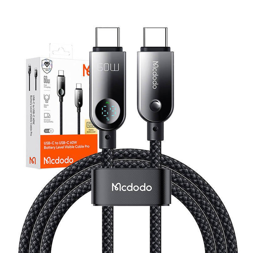 Mcdodo - Data Cable (CA-4780) - Type-C to Type-C, PD60W, with Built-in LED Display, ABS + Nylon, 1.2m - Black