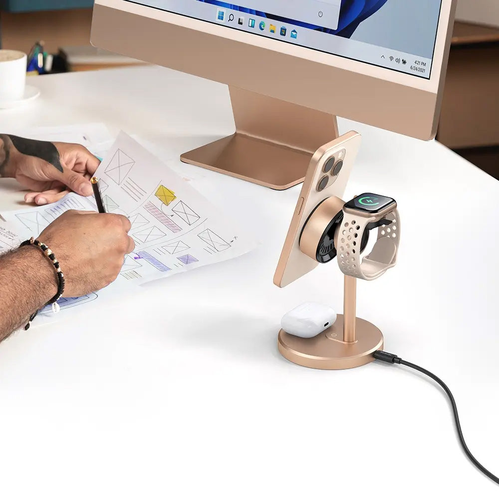 Mcdodo - Wireless Charging Station Black Swan Series (CH-2463) - Magnetic, for iPhone/iWatch/Earbuds, 22.5W, Qi2 - Gold