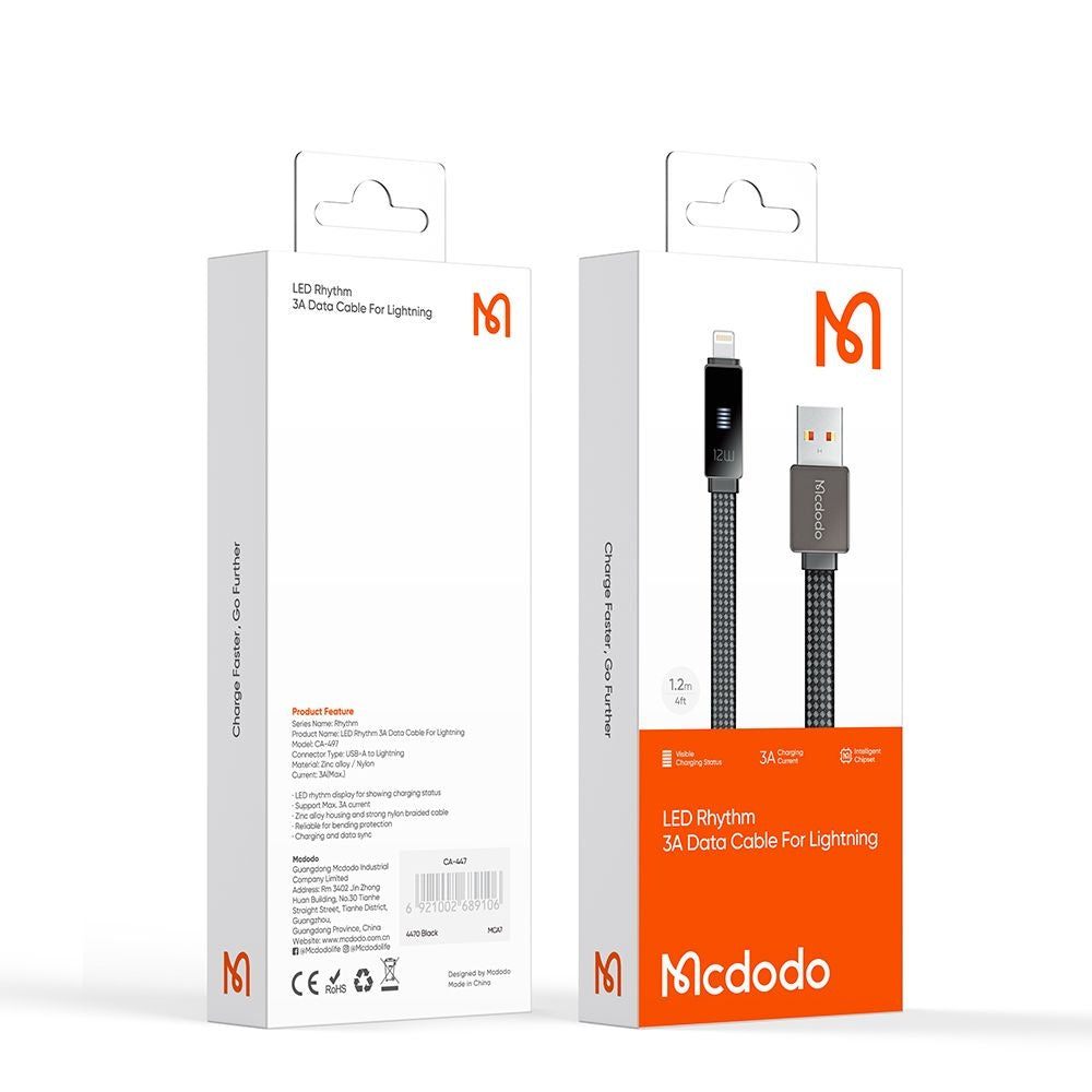 Mcdodo - Data Cable Rythm Series (CA-4970) - USB-A to Lightning, 3A, LED Display, 1.2m - Black
