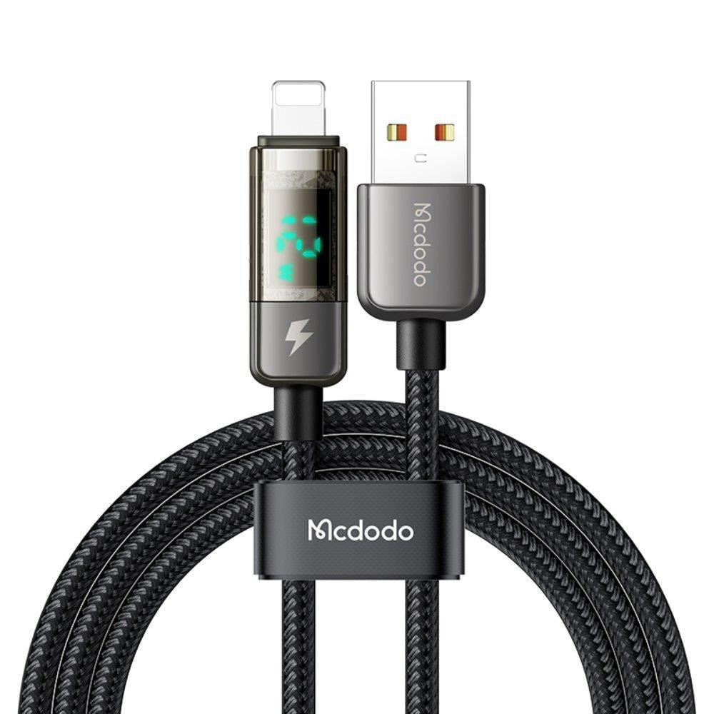 Mcdodo - Data Cable (CA-3620) - USB-A to Lightning, 3A, Digital Display, Auto Power Off, Transparent Design, 1.2m - Black
