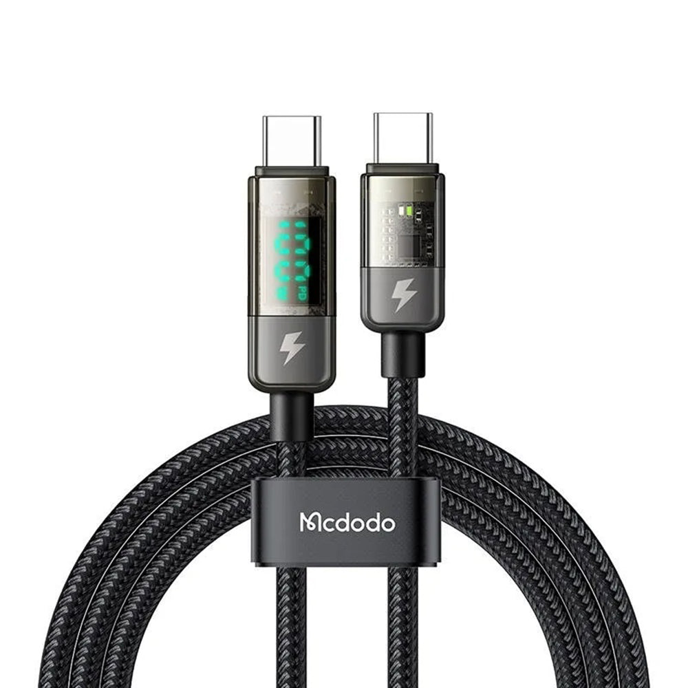 Mcdodo - Data Cable (CA-3610) - Type-C to Type-C, 100W, Digital Display, Auto Power Off, Transparent Design, 1.2m - Black