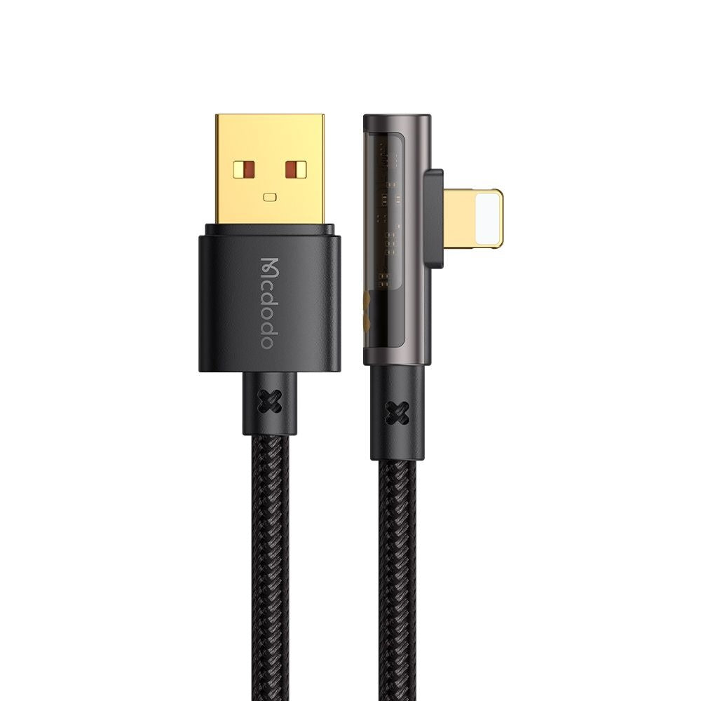 Mcdodo - Data Cable (CA-3510) - USB-A to Lightning, 90 Degree Design, 3A, Transparent Design, 1.2m - Black