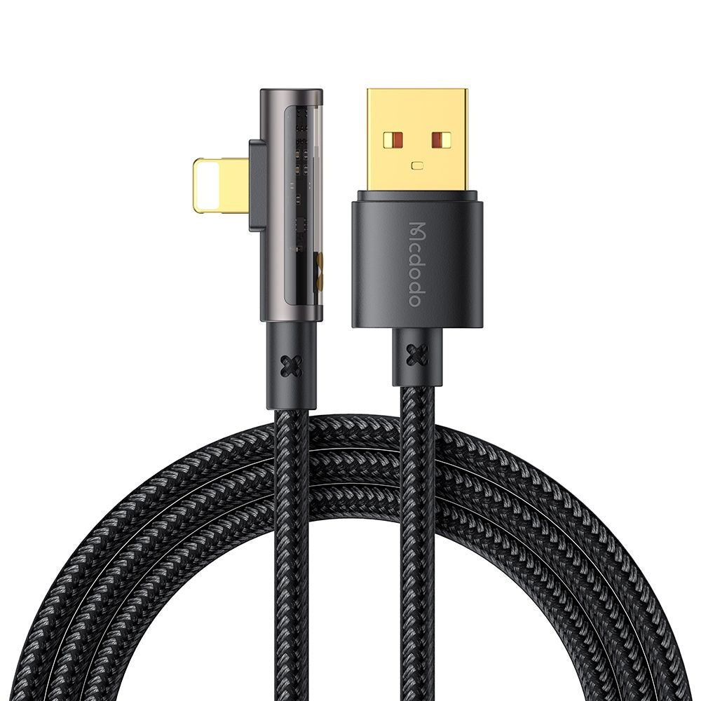 Mcdodo - Data Cable (CA-3510) - USB-A to Lightning, 90 Degree Design, 3A, Transparent Design, 1.2m - Black