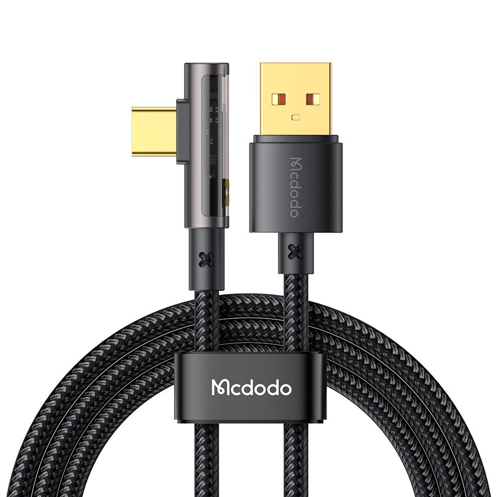 Mcdodo - Data Cable (CA-3380) - USB-C to USB-A, 90 Degree Design, 6A, Transparent Design, 1.2m - Black