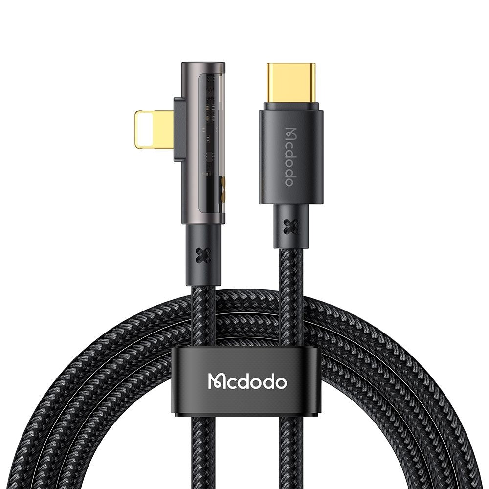 Mcdodo - Data Cable (CA-3390) - USB-C to Lightning, 90 Degree Design, 36W, Transparent Design, 1.2m - Black
