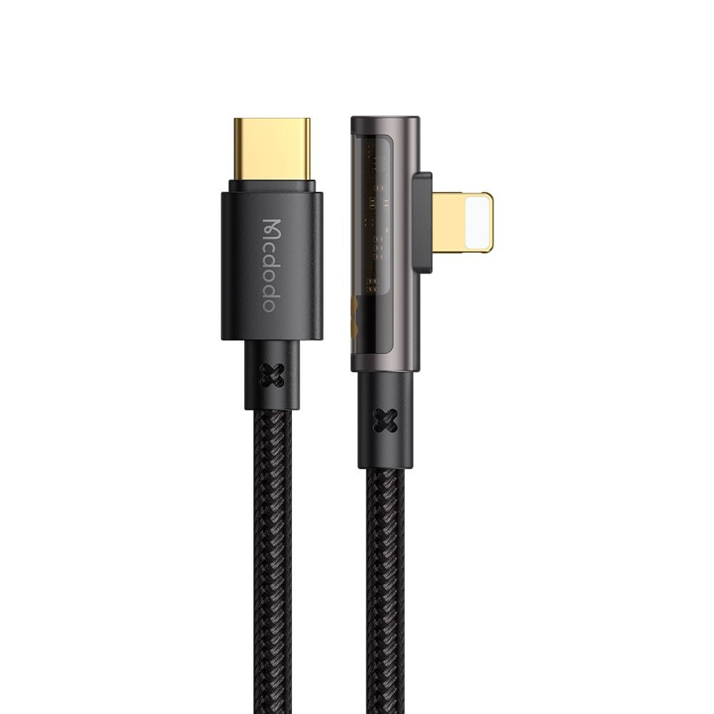 Mcdodo - Data Cable (CA-3390) - USB-C to Lightning, 90 Degree Design, 36W, Transparent Design, 1.2m - Black