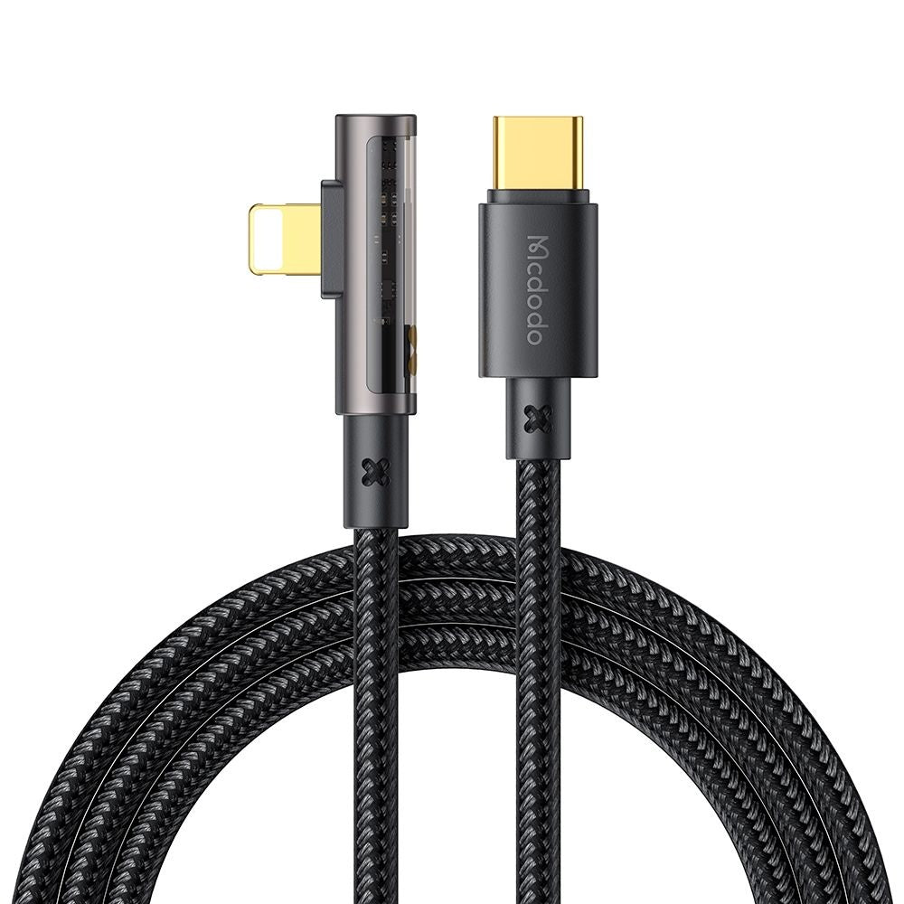 Mcdodo - Data Cable (CA-3390) - USB-C to Lightning, 90 Degree Design, 36W, Transparent Design, 1.2m - Black