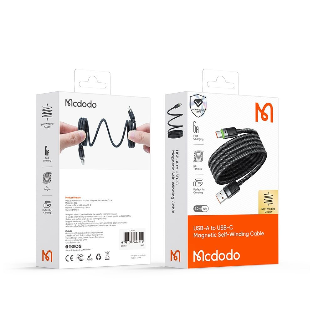 Mcdodo - Data Cable Self-Winding Series (CA-5650) - USB-A to USB-C, 6A, 1.2m - Black