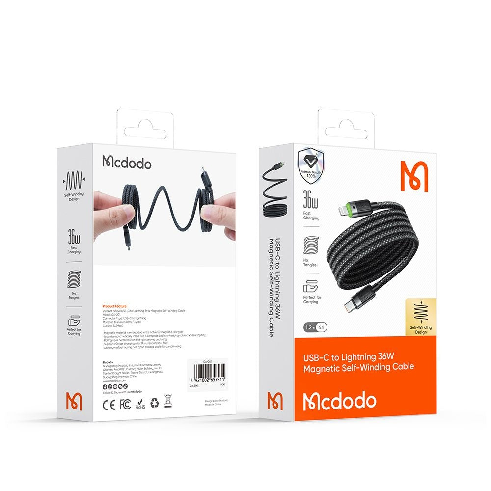 Mcdodo - Data Cable Self-Winding Series (CA-2010) - USB-C to Lightning, 36W, 1.2m - Black