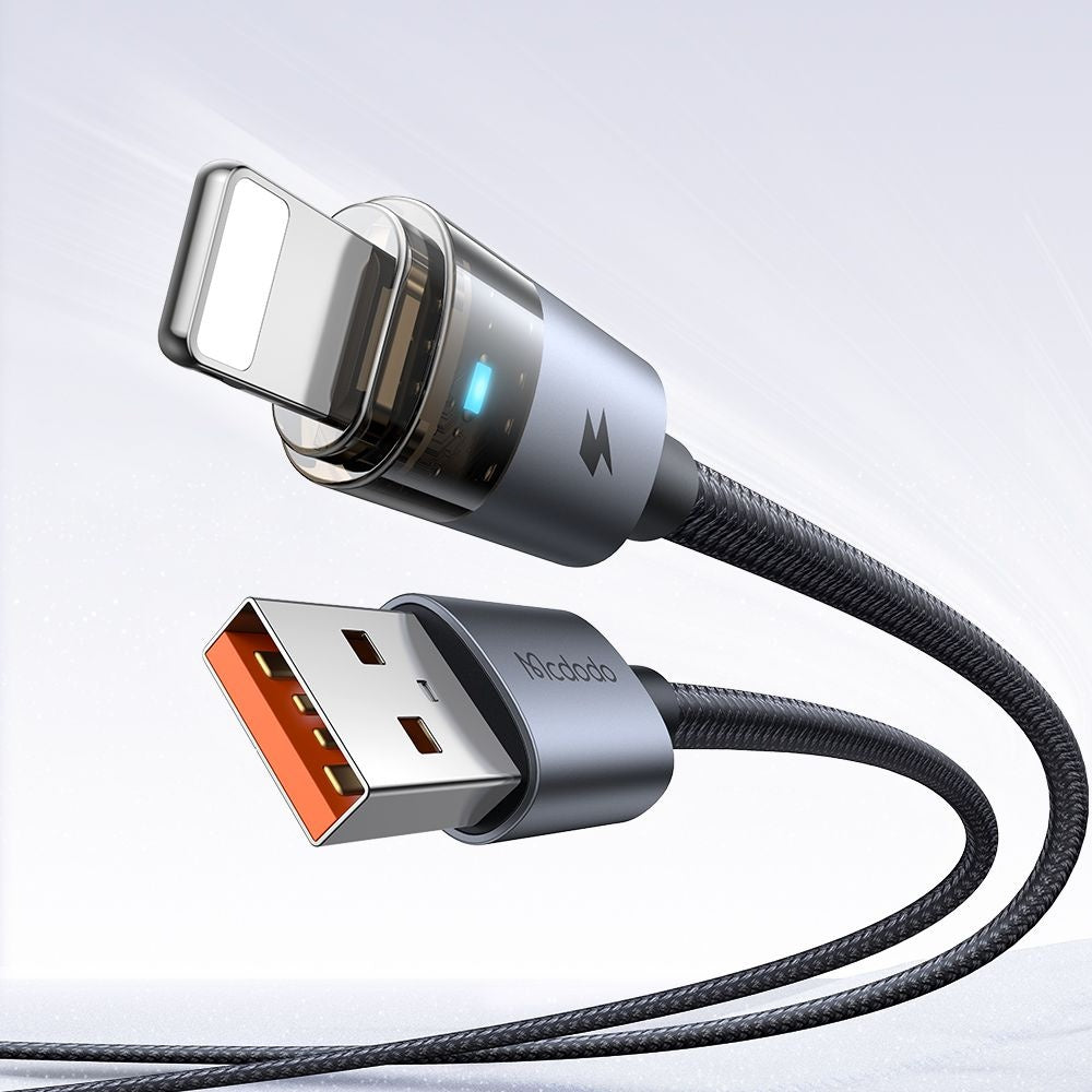 Mcdodo - Data Cable (CA-6910) - with Charging Light, USB-A to Lightning, Transparent Cable, 3A, 1.2m - Black