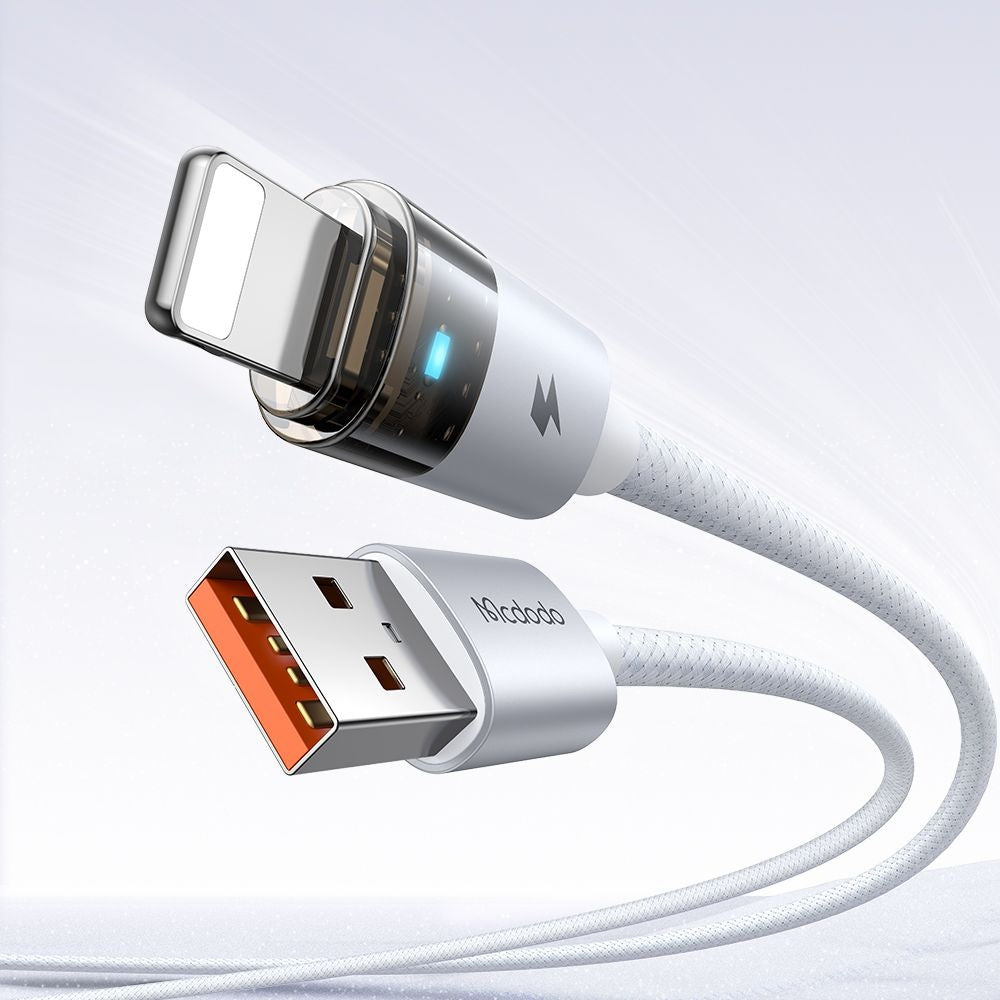 Mcdodo - Data Cable (CA-6912) - with Charging Light, USB-A to Lightning, Transparent Cable, 3A, 1.2m - White