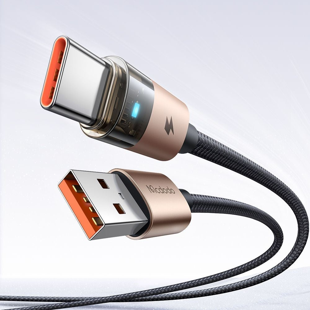 Mcdodo - Data Cable (CA-6891) - with Charging Light, USB-C to USB-A, Transparent Cable, 6A, 1.2m - Desert Gold