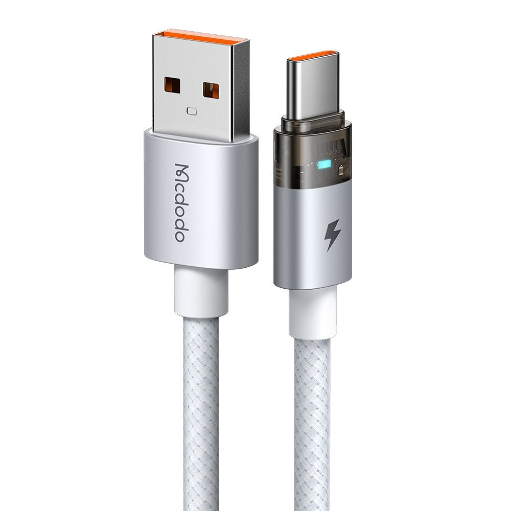 Mcdodo - Data Cable (CA-6892) - with Charging Light, USB-C to USB-A, Transparent Cable, 6A, 1.2m - White