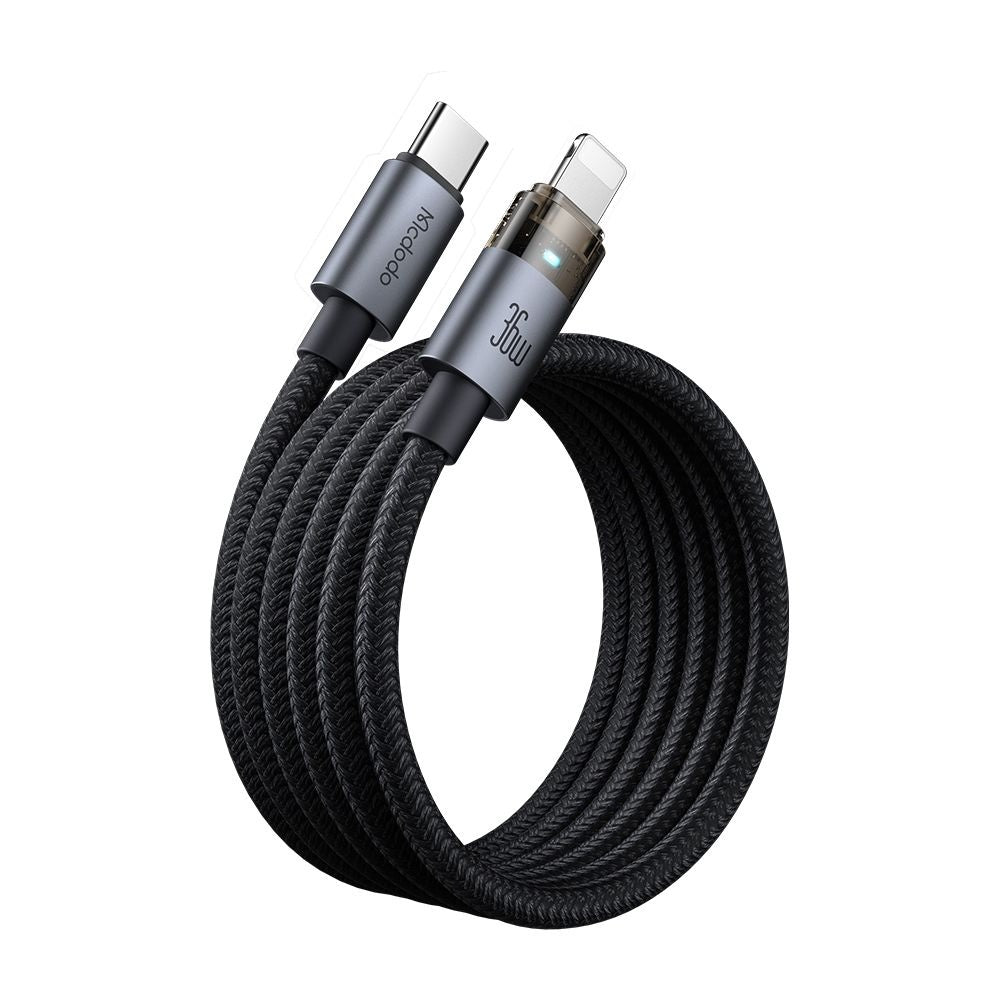 Mcdodo - Data Cable (CA-6940) - with Charging Light, USB-C to Lightning, Transparent Cable, 36W, 1.2m - Black