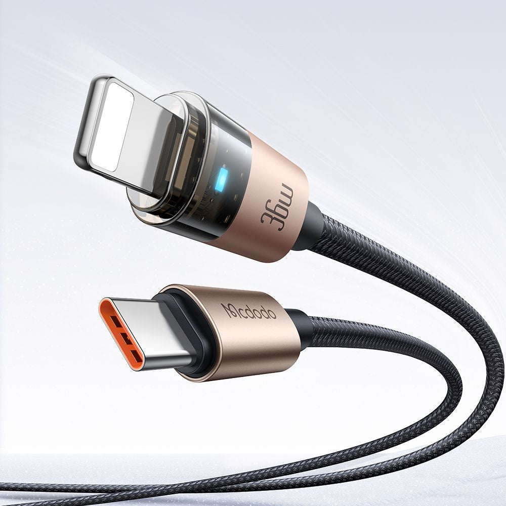 Mcdodo - Data Cable (CA-6941) - with Charging Light, USB-C to Lightning, Transparent Cable, 36W, 1.2m - Desert Gold