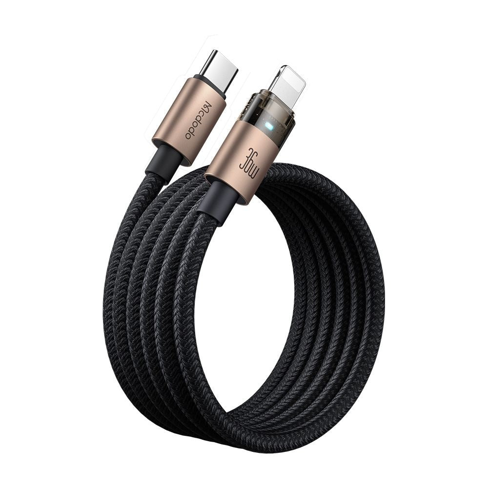 Mcdodo - Data Cable (CA-6941) - with Charging Light, USB-C to Lightning, Transparent Cable, 36W, 1.2m - Desert Gold
