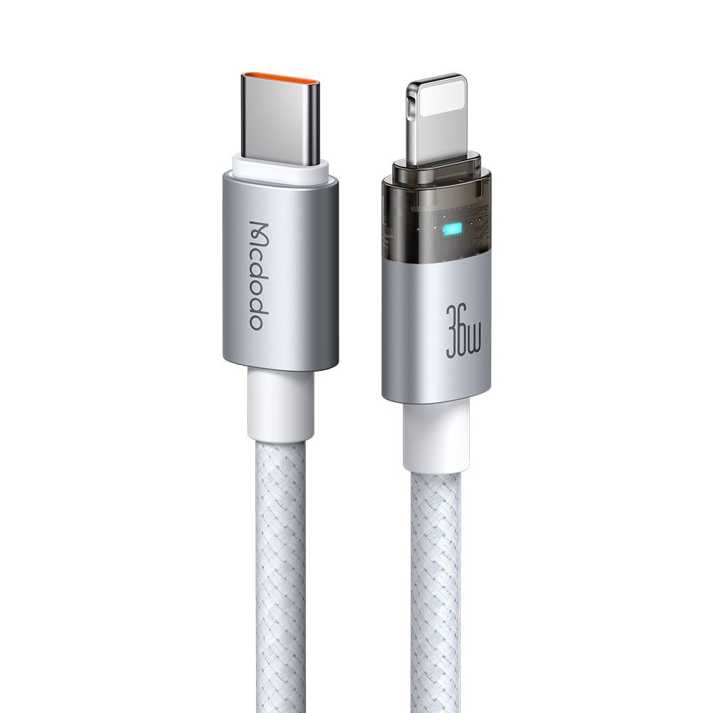 Mcdodo - Data Cable (CA-6942) - with Charging Light, USB-C to Lightning, Transparent Cable, 36W, 1.2m - White