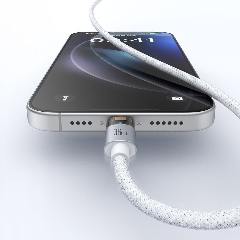 Mcdodo - Data Cable (CA-6942) - with Charging Light, USB-C to Lightning, Transparent Cable, 36W, 1.2m - White