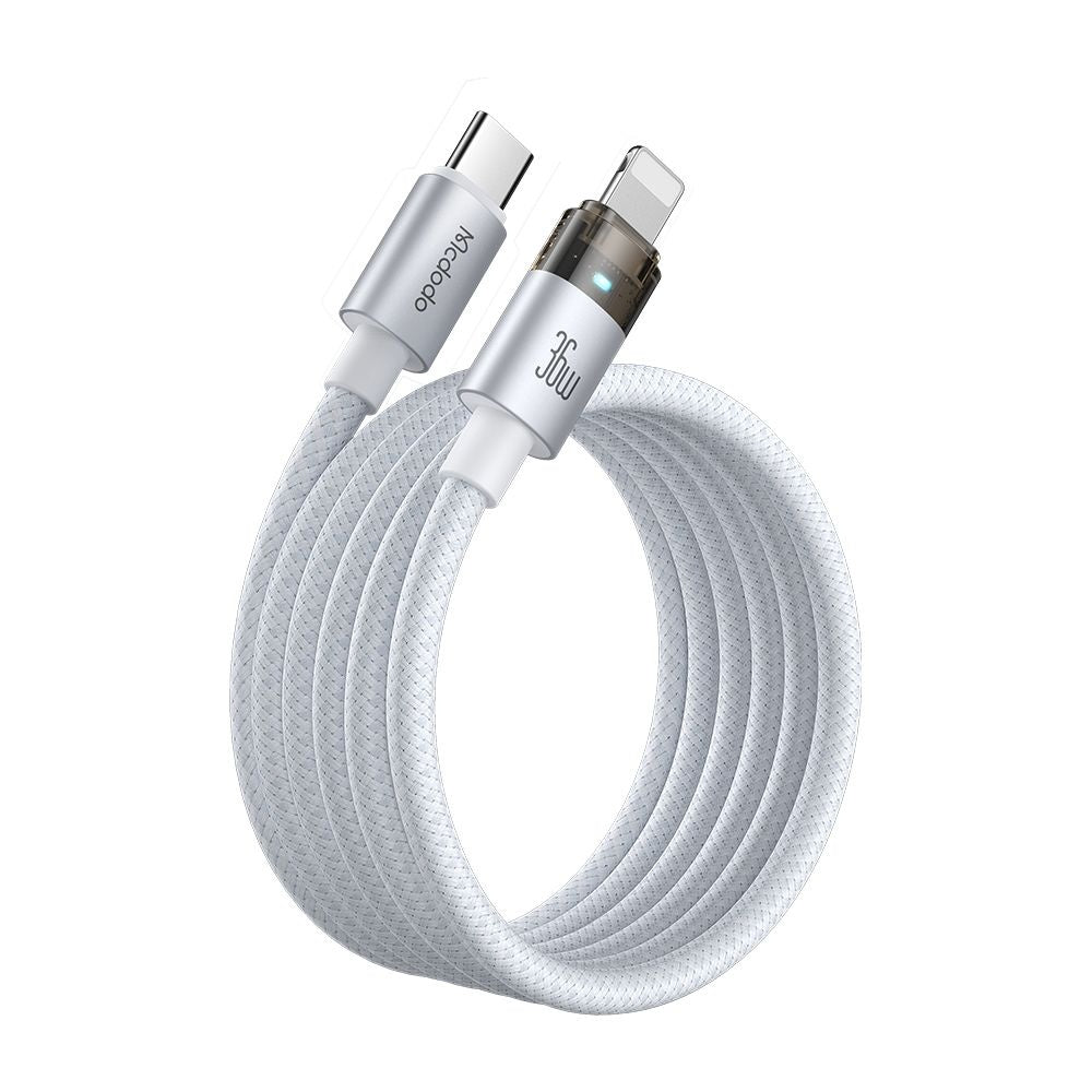 Mcdodo - Data Cable (CA-6942) - with Charging Light, USB-C to Lightning, Transparent Cable, 36W, 1.2m - White