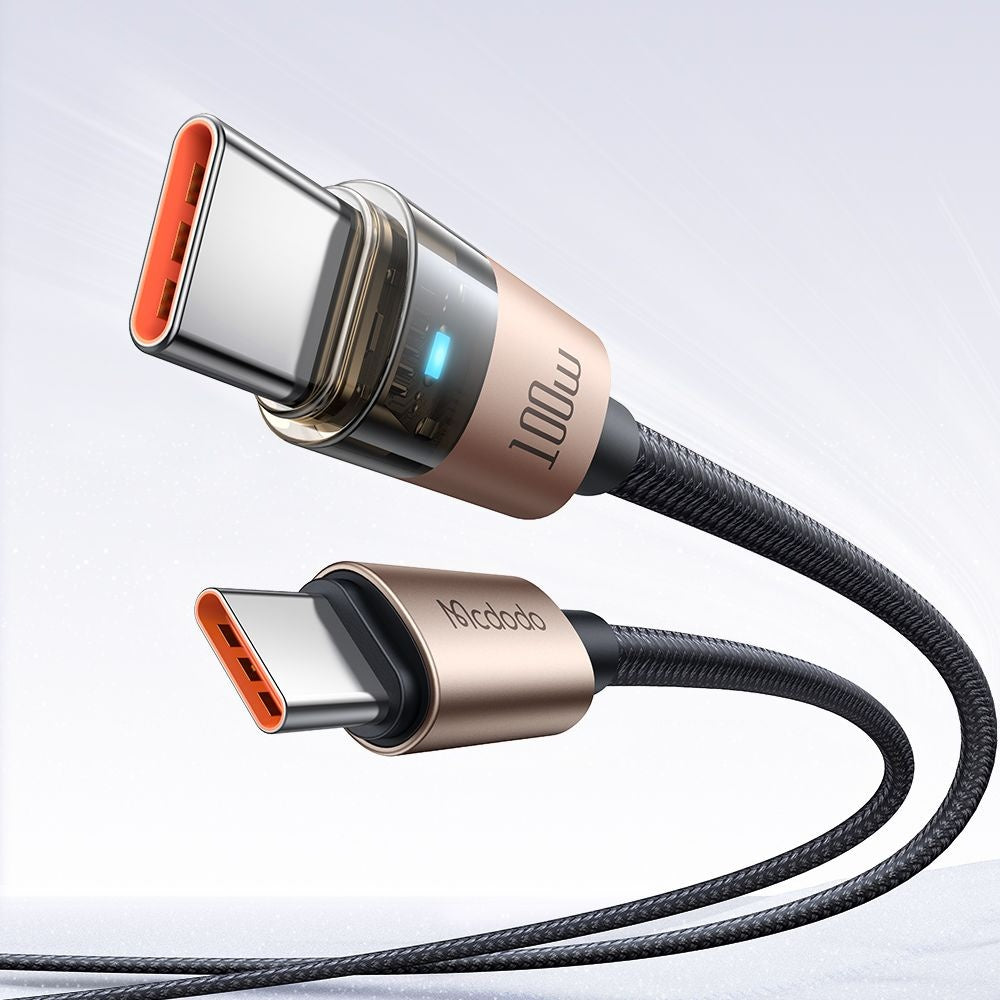 Mcdodo - Data Cable (CA-5581) - with Charging Light, USB-C to USB-C, Transparent Cable, 100W, 1.2m - Desert Gold