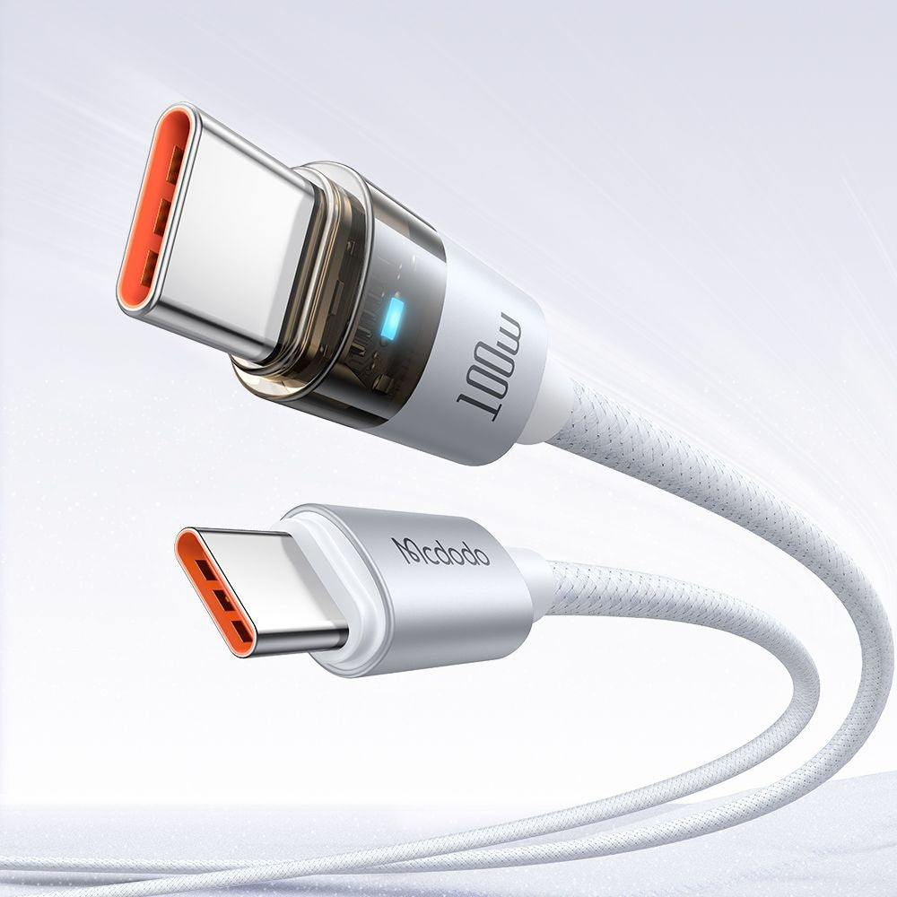 Mcdodo - Data Cable (CA-5582) - with Charging Light, USB-C to USB-C, Transparent Cable, 100W, 1.2m - White