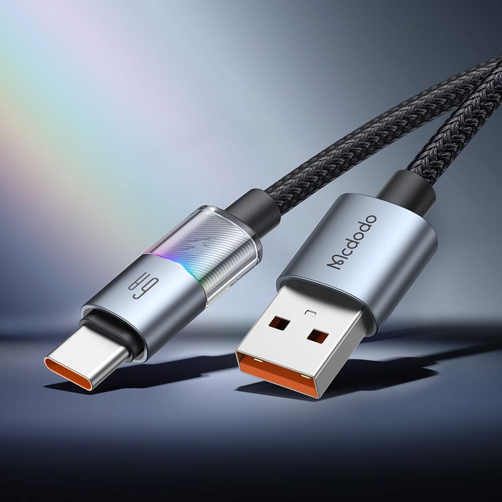 Mcdodo - Data Cable (CA-8180) - with 7 Colorful Lights, USB-A to USB-C, 6A, 1.2m - Black