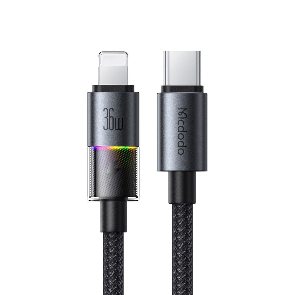 Mcdodo - Data Cable (CA-8190) - with 7 Colorful Lights, USB-C to Lightning, 36W, 3A, 1.2m - Black