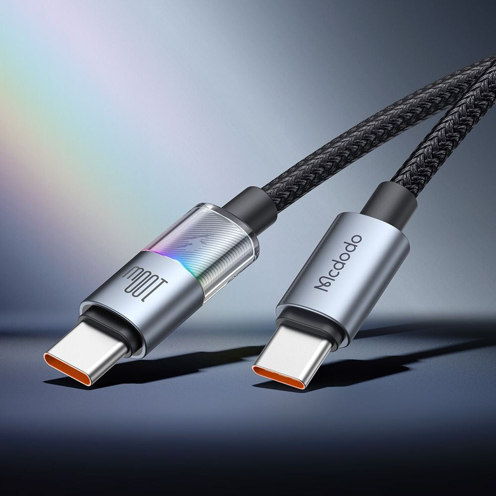 Mcdodo - Data Cable (CA-8200) - with 7 Colorful Lights, USB-C to USB-C, 100W, 5A, 1.2m - Black