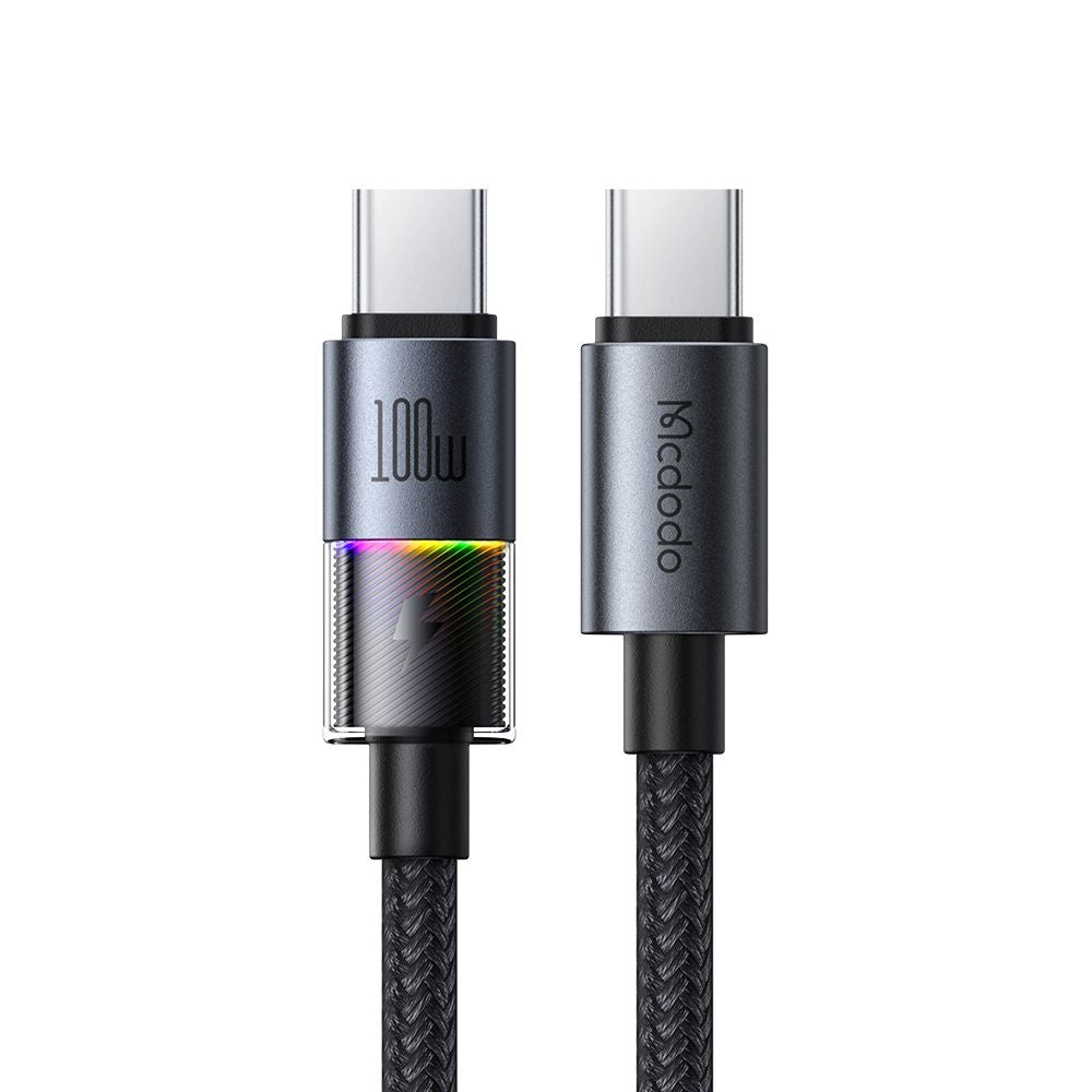 Mcdodo - Data Cable (CA-8200) - with 7 Colorful Lights, USB-C to USB-C, 100W, 5A, 1.2m - Black