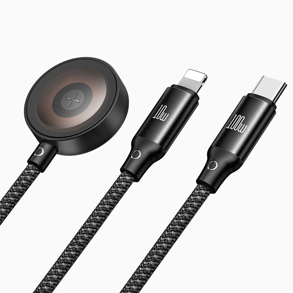 Mcdodo - 3in1 Data Cable O Series (CA-4940) - USB-C to Lightning/USB-C/Wireless Charger Apple Watch, 100W, 1.2m - Black