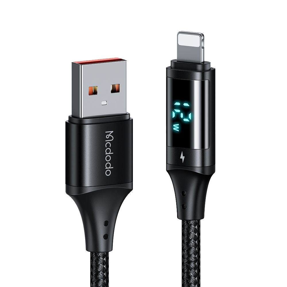 Mcdodo - Data Cable (CA-1060) - USB 2.0 to Lightning, with Digital Display, Nylon Braided, Aluminum Alloy, 3A, 1.2m - Black