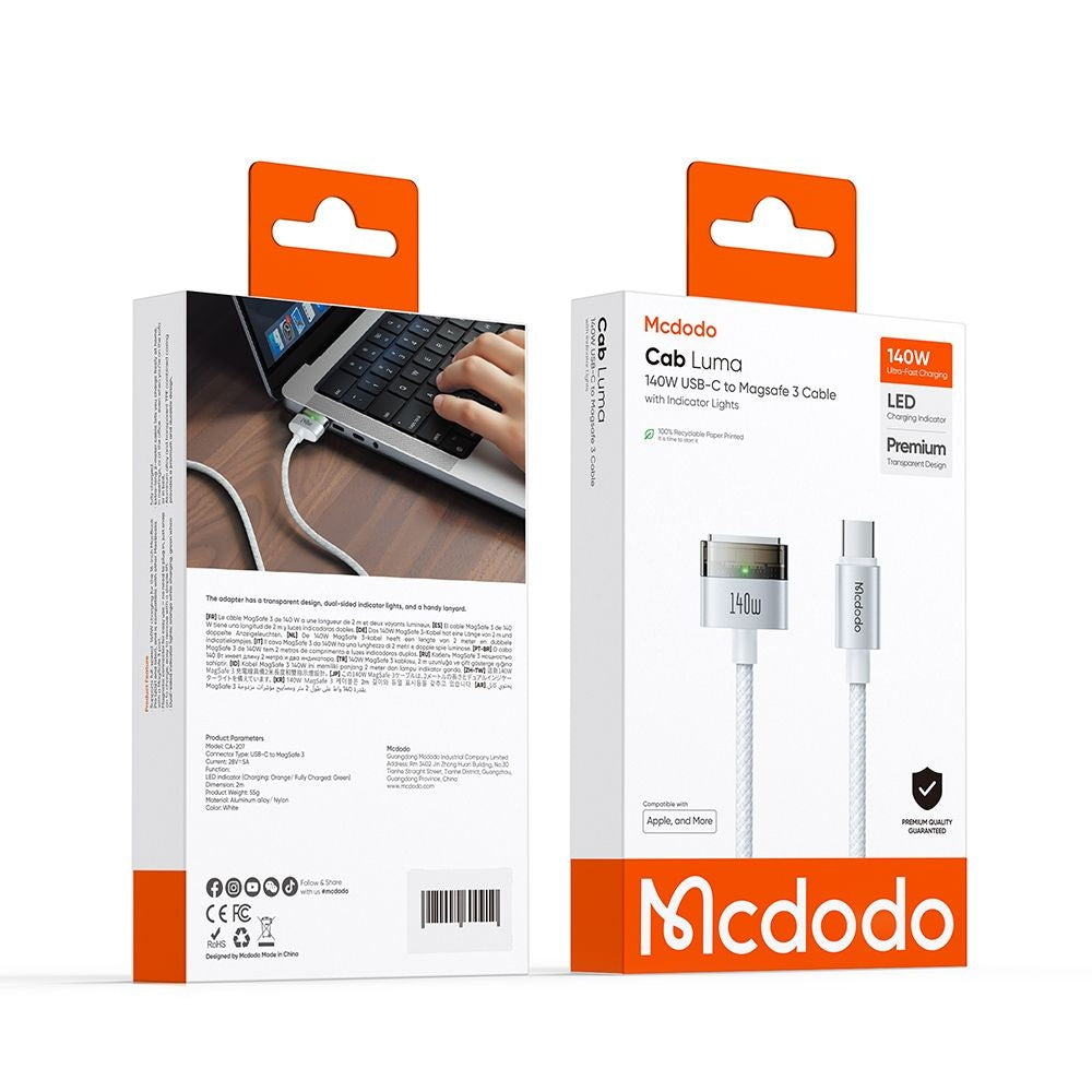 Mcdodo - Magnetic Cable (CA-2071) - USB-C to MagSafe 3, 140W, LED Indicator, 2m - White
