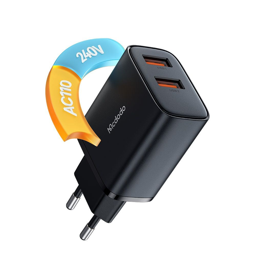 Mcdodo - Wall Charger Beryllium Series (CH-5070) - 2x USB-A. 12W, 2A, Fireproof PC - Black