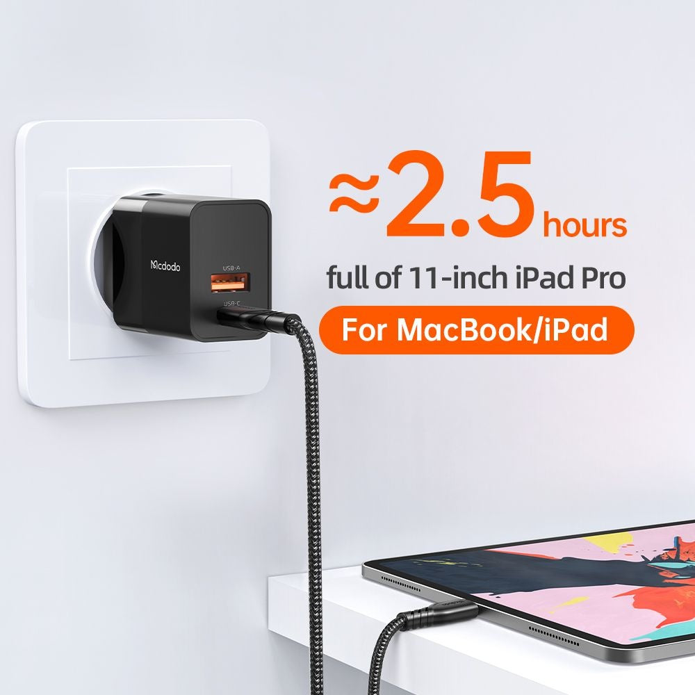 Mcdodo - Wall Charger Hydrogen Series (CH-1951) - Dual Port, 20W, Fast Charger, Fireproof PC - Black