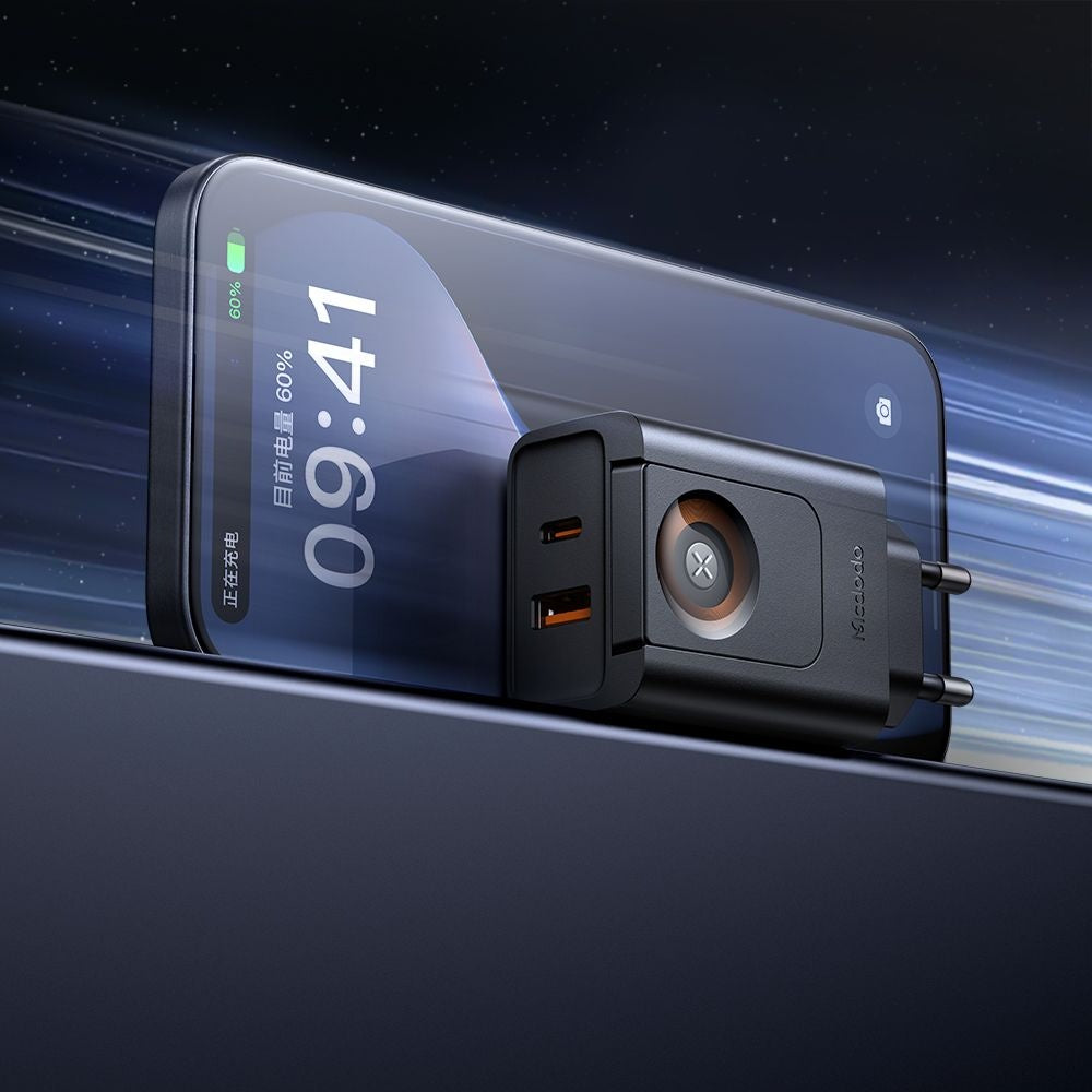 Mcdodo - Wall Charger Travel Companion Series (CH-3700) - with Built-in Apple Watch Charger, 30W, USB-A/C - Black