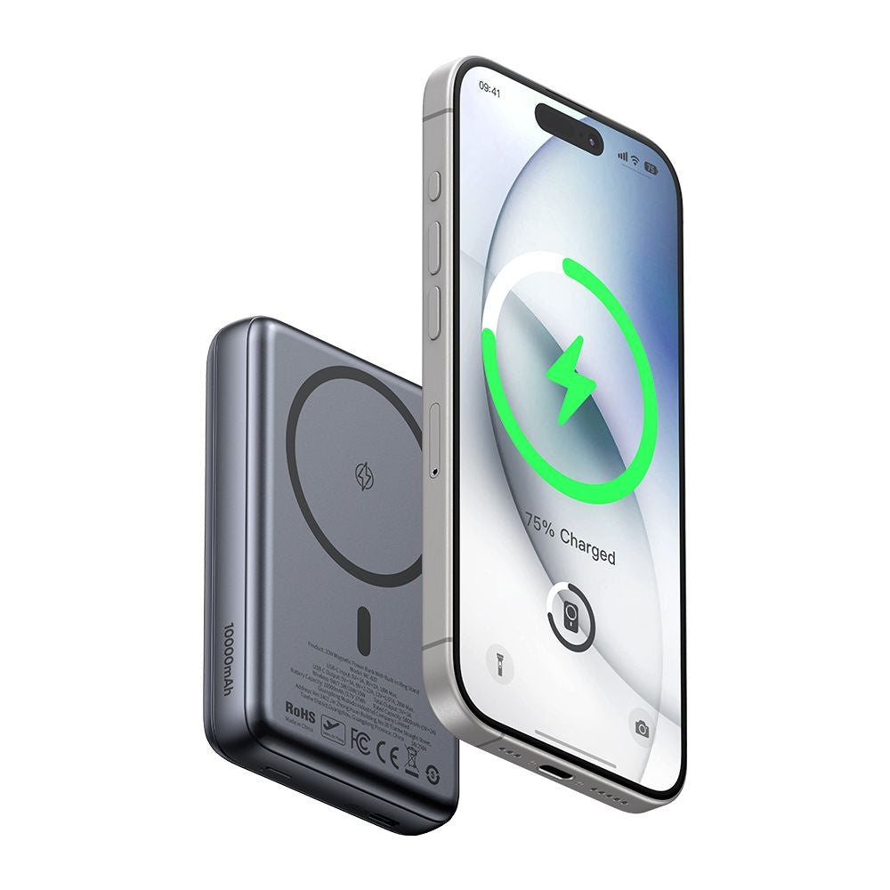 Mcdodo - Magnetic Power Bank Meta Series (MC-8371) - Built-in 360° Ring Stand, 10000mAh, 20W, Digital Display - Dark Grey