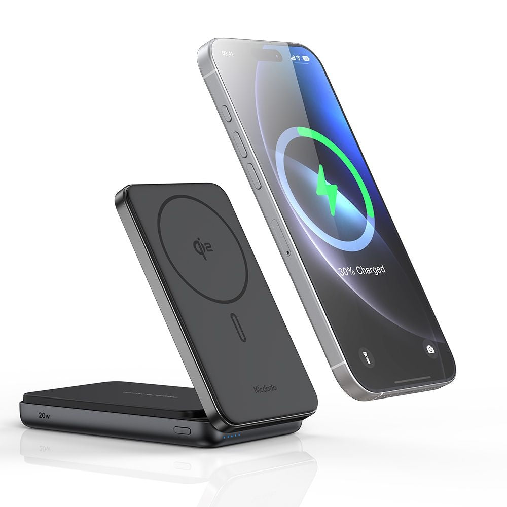 Mcdodo - 2in1 Magnetic Power Bank (MC-6310) - Foldable Phone Stand, Qi2, 10000mAh, 20W, LED Indicator - Black