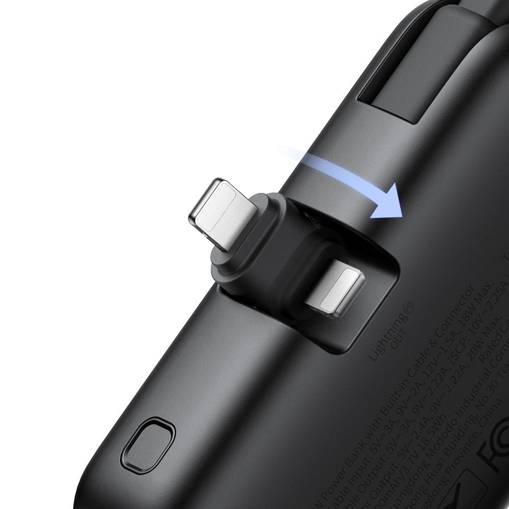 Mcdodo - Power Bank FreeKit Series (MC-7800) - with Built-in Cable & Connector Lightning, 5000mAh, 22.5W - Black