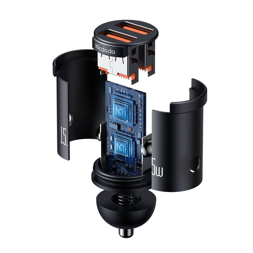 Mcdodo - Car Charger Cool Series (CC-2950) - Dual-Port, 15.5W, Mini Size, 12-24V - Black