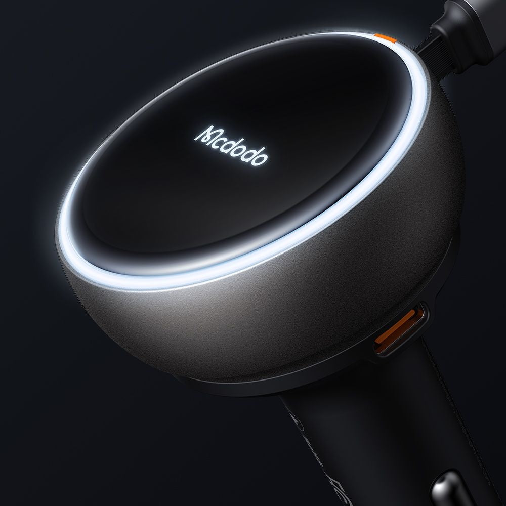Mcdodo - Car Charger (CC-4850) - with USB-C Retractable Cable, 80W, Dual Port, Indicator Light Ring, 80cm - Black