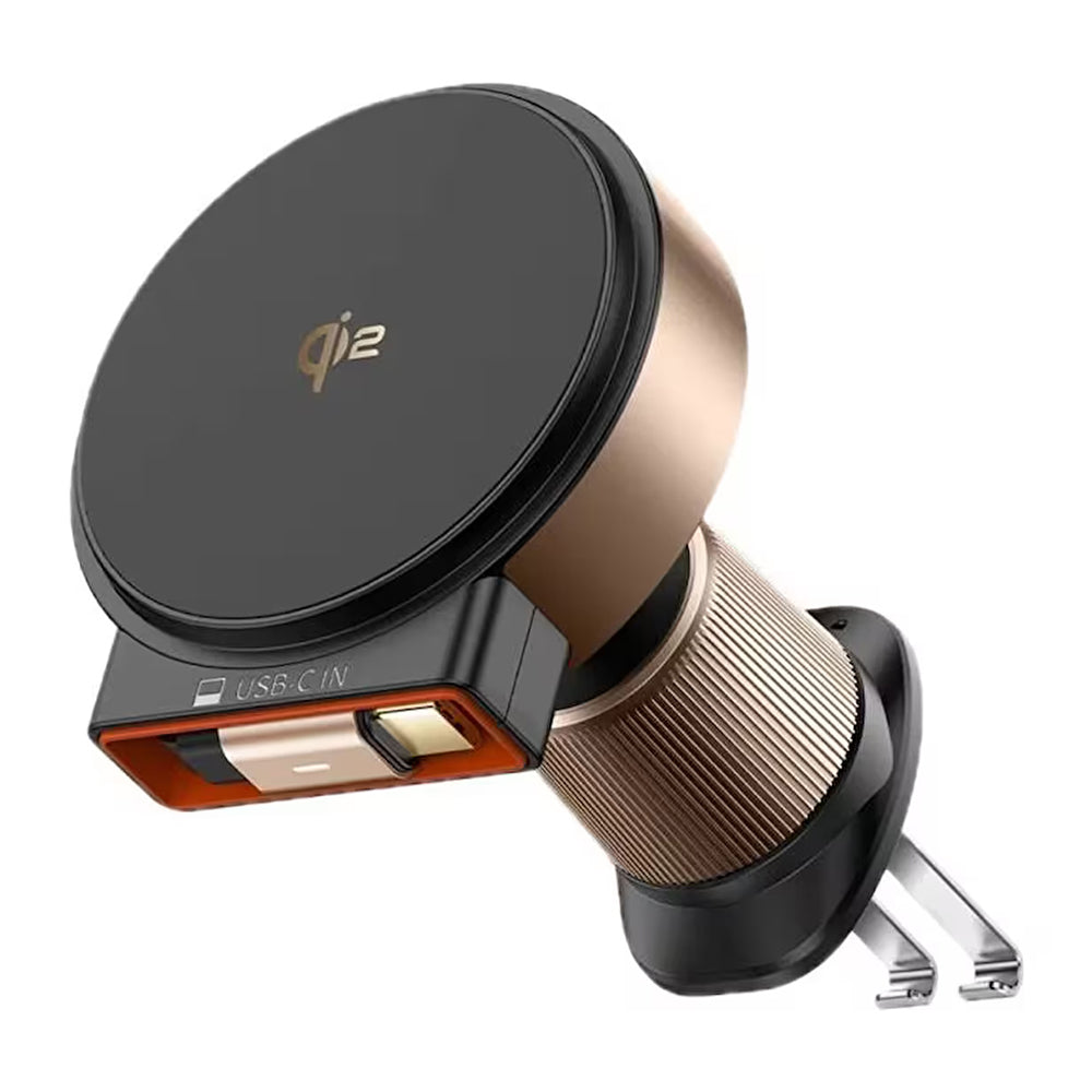 Mcdodo - Car Holder with Wireless Charging (CH-0091) - for Air Vent, 15W, Qi2, Built-in Retractable Cable - Desert Gold