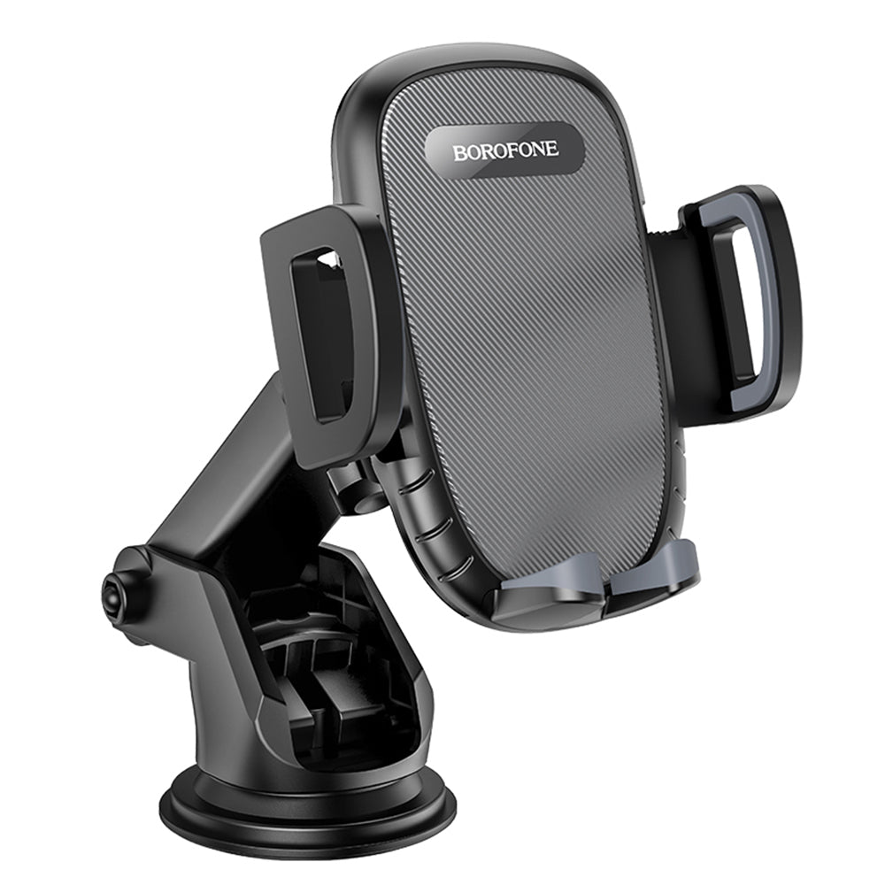 Borofone - Car Holder One Button (BH53) - with Suction Cup, for Dashboard/Windshield, 4.5-6.7" Phone - Black Grey