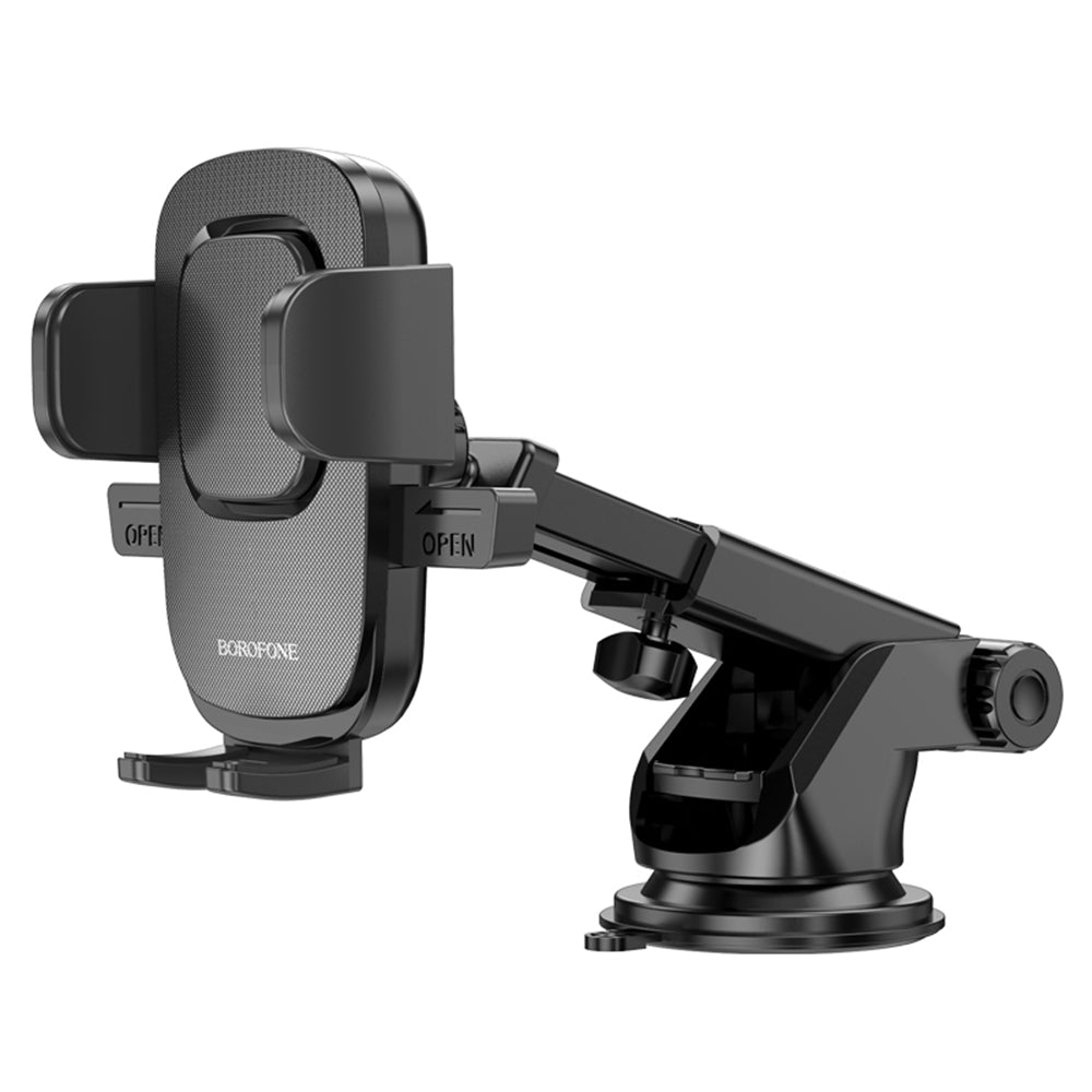 Borofone - Car Holder Dainty (BH60) - with Suction Cup, for Dashboard/Windshield, 4.5-7" Phone - Black Grey