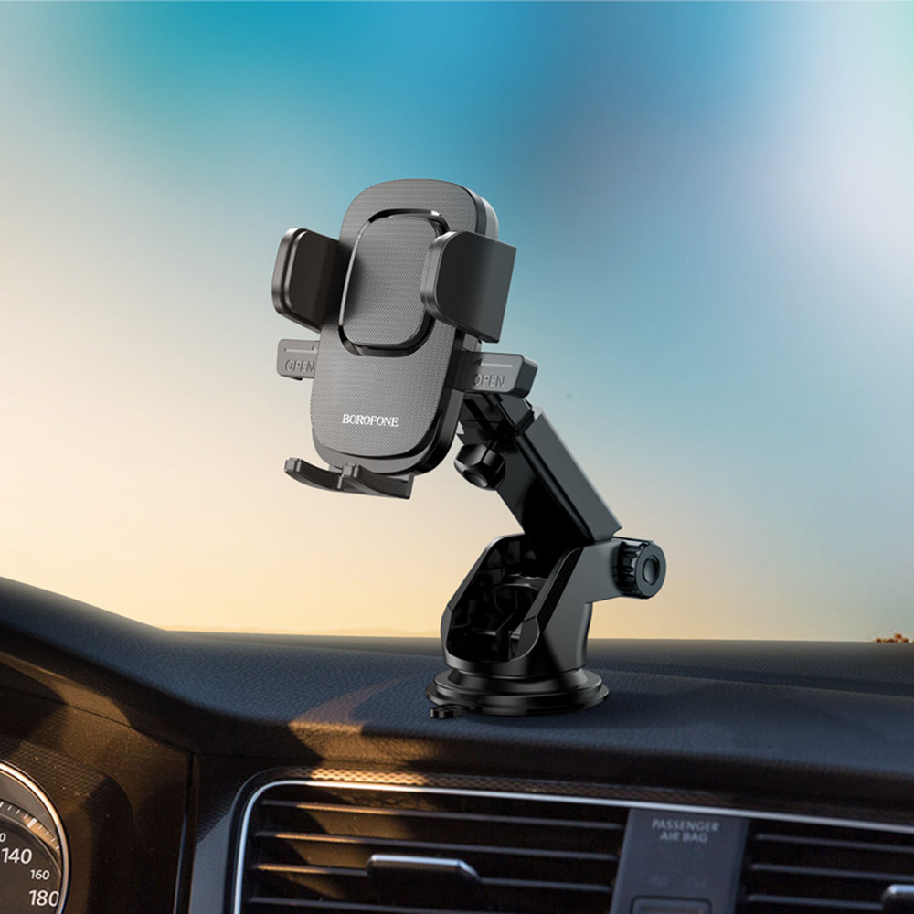 Borofone - Car Holder Dainty (BH60) - with Suction Cup, for Dashboard/Windshield, 4.5-7" Phone - Black Grey