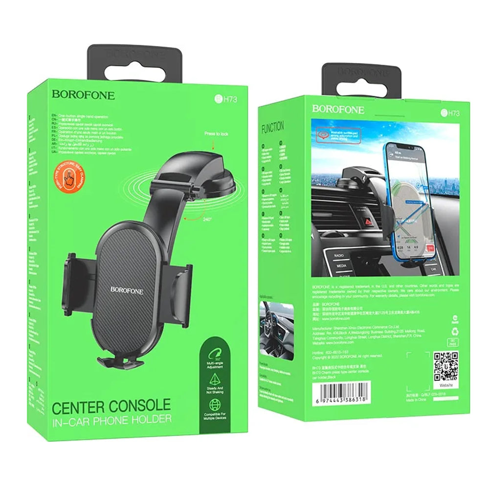 Borofone - Car Holder Charm (BH73) - with Suction Cup, for Dashboard/Windshield, 360° Adjust, Universal, Telescopic Arm - Black