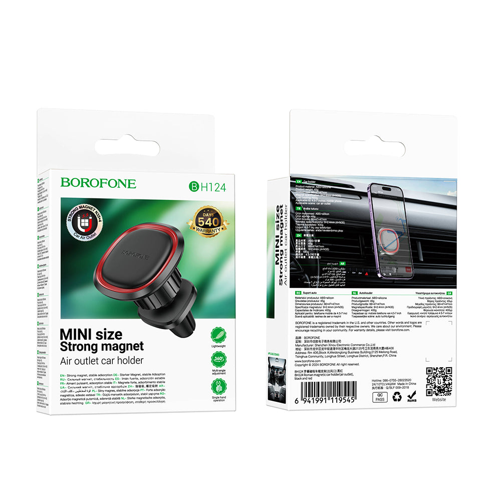 Borofone - Car Holder Roman (BH124) - Magnetic, for Air Outlet, 360° Adjust, 4.5–7 inch Phones - Black / Gray