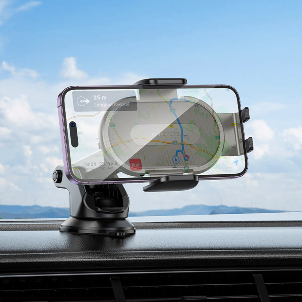 Borofone - Car Holder Rio (BH134) - for Dashboard/Windshield, 360° Adjust, ABS, Silicone, 4.5–7" - Black